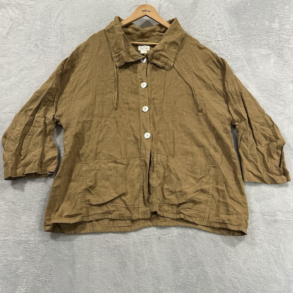 Mosaic USA Made Button Shirt Top Women's L Loose Brown Linen Boho Earthy Lageloo